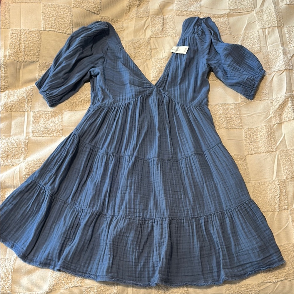 Aerie Blue Textured V-Neck Top